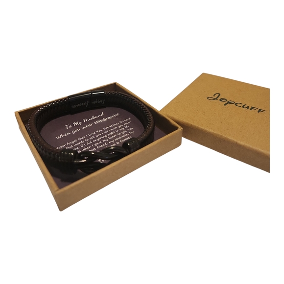 Men's Black and Brown Leather Engraved Braided Bracelet with Infinity Knot - Picture 7 of 12